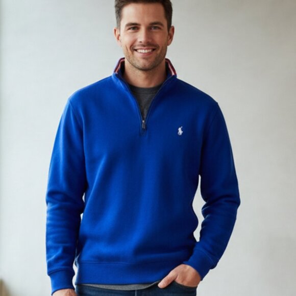 Polo by Ralph Lauren Men's Blue Quarter-Zip Sweater - Picture 1 of 9